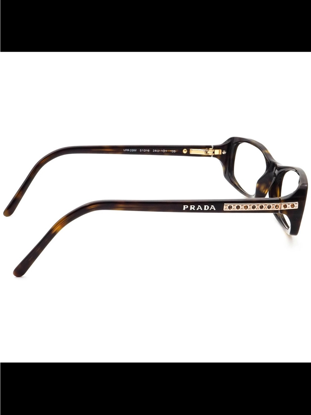 Prada Brown Tortoiseshell Rectangular Women's Glasses with Gold Accents - Picture 5 of 11